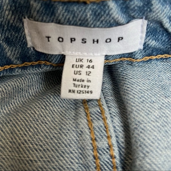 Topshop Blue High Waist Raw Hem Denim Miniskirt Size 12 - Picture 4 of 4
